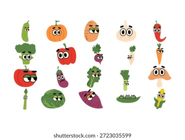 Conjunto de ilustración de personaje de vegetal fresco