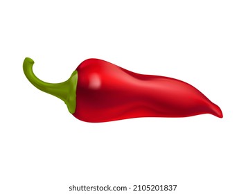 Fresh vegetable concept. Colorful 3D sticker with red hot pepper. Harvesting fresh crops farming or agriculture. Icon for packages. Cartoon realistic vector illustration isolated on white background