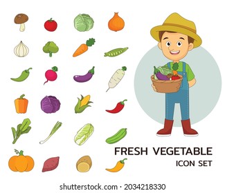 Fresh vegetable concept flat icons.