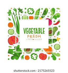 Fresh Vegetable Design with Ripe Harvested Agricultural Crop Vector Template