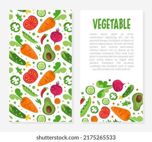 Fresh Vegetable Design with Ripe Harvested Agricultural Crop Vector Template