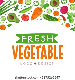 Fresh Vegetable Design with Ripe Harvested Agricultural Crop Vector Template
