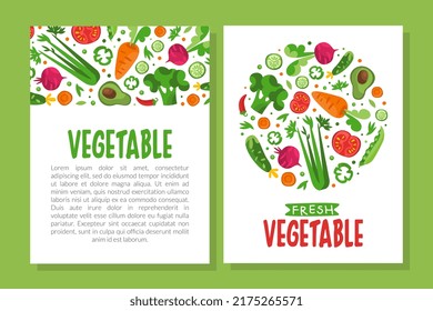 Fresh Vegetable Design with Ripe Harvested Agricultural Crop Vector Template