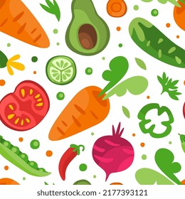 Fresh Vegetable Design with Ripe Harvested Agricultural Crop Vector Seamless Pattern Template