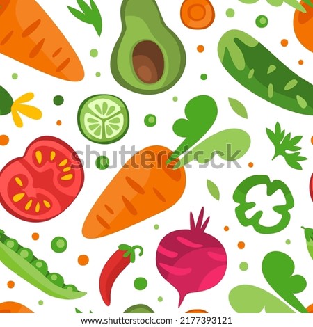 Fresh Vegetable Design with Ripe Harvested Agricultural Crop Vector Seamless Pattern Template