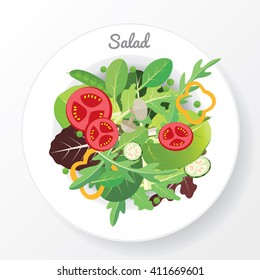 Fresh vegetable and green leaf salad dish.