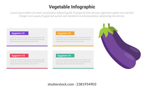 fresh vegetable and healthy infographics template diagram with eggplant 4 point step creative design for slide presentation