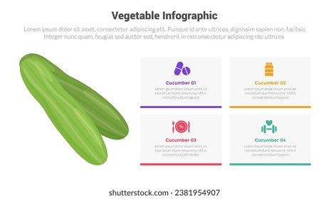 fresh vegetable and healthy infographics template diagram with cucumber green and box information 4 point step creative design for slide presentation