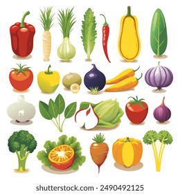 Conjunto de iconos de verduras frescas diseño de Vector 