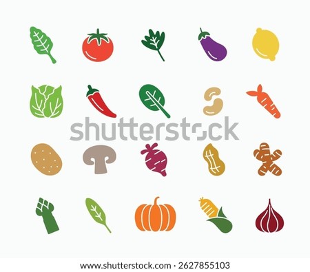 Fresh vegetable icons set in simple flat colorful design illustration. Vegetables icons on white background for graphic and web design