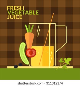 Fresh vegetable juice. Illustrations for design, website, infographic, poster, advertising.