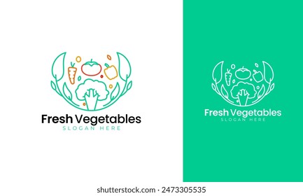 Fresh vegetable logo design. Healthy food with vegetable icon and line style. Vegan shop vector illustration