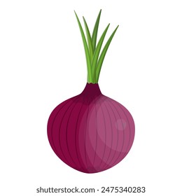 Icono aislado de cebolla roja vegetal fresca. Cebolla para mercado agrícola, diseño de recetas de ensalada vegetariana. Ilustración vectorial en estilo plano