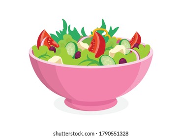 Fresh vegetable salad in ceramic bowl. Fresh and healthy food.,vector eps10