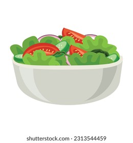 Fresh vegetable salad in gray ceramic bowl. Fresh and healthy food. Vegetarian nutrition. Flat vector for cafe or restaurant menu