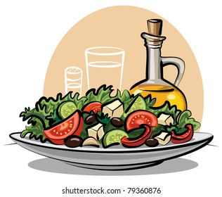 fresh vegetable salad and olive oil