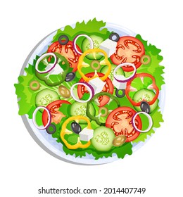 Fresh vegetable salad. Vegetables, healthy eating, dieting concept. Isolated vector illustration for banner, poster, flyer.