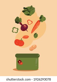 Fresh vegetable soup. Vector illustration. Concept of healthy eating.