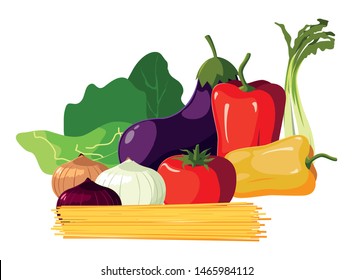 fresh vegetable spaghetti pepper eggplant lettuce