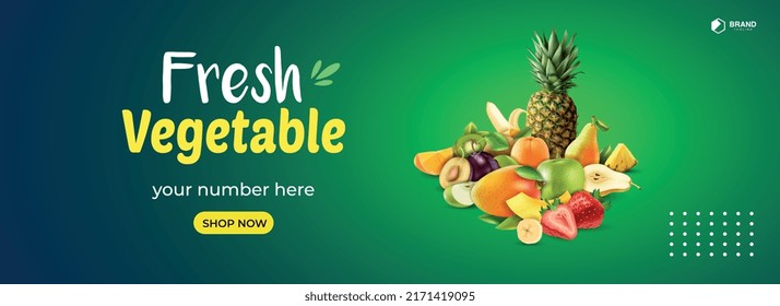 Fresh vegetable website banner with a beautiful looks. full editable banner
