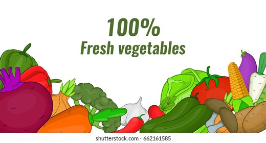 Fresh vegetables banner horizaontal concept. Cartoon illustration of fresh vegetables banner horizontal vector concept for web