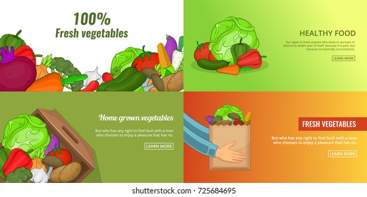 Fresh vegetables banner set template. Cartoon illustration of fresh vegetables banner vector set template for any web design