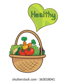 Fresh Vegetables in Basket Vector, illustration