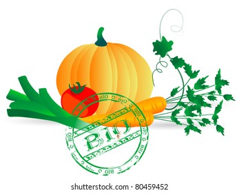 Fresh vegetables with bio stamp