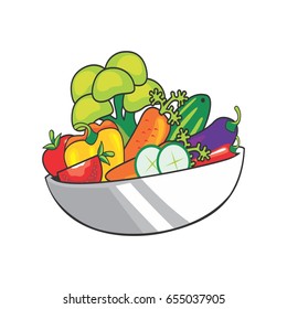 fresh vegetables in a bowl cartoon