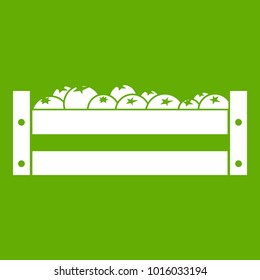 Fresh vegetables in a box icon white isolated on green background. Vector illustration