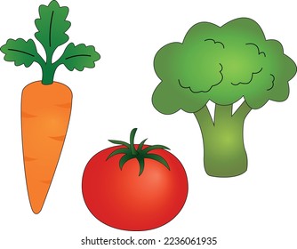 Fresh vegetables - carrots, tomatoes and broccoli