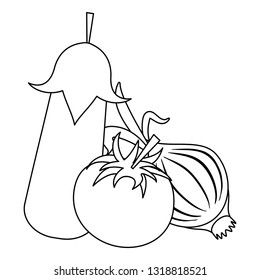 Fresh vegetables cartoon black and white