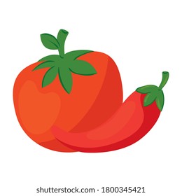 fresh vegetables, chili pepper with tomato, in white background vector illustration design