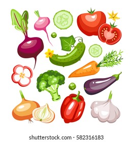 fresh vegetables collection beet radish cucumber tomato salad broccoli carrot eggplant garlic pepper onion zucchini paprika peas