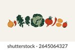 Fresh vegetables collection. Cabbage with kale and beetroot with potatoes. Textured retro style