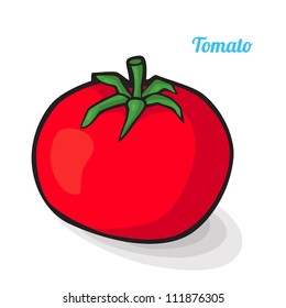 Fresh vegetables. Colorful cartoon. Easily editable vector. Tomato on the white background. Isolated vector.