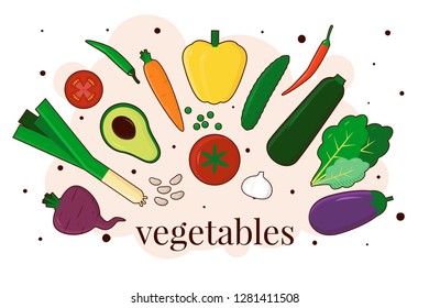 Fresh vegetables colourful background. Organic and healthy food concept. Good design in restaurant menu, cooking books and organic farm labels