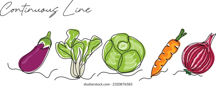 fresh vegetables continuous line drawing set