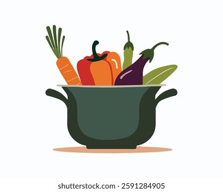 Fresh Vegetables in Cooking Pot Illustration