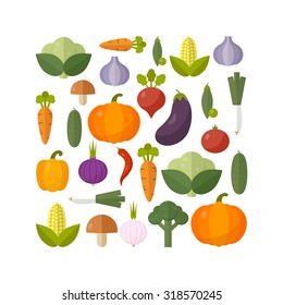 Fresh vegetables. Diet and organic food concept. Flat design style. Vector illustration