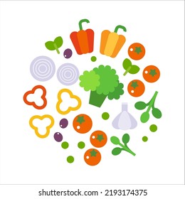 Fresh Vegetables Food flat illustration isolated on white. Healthy lifestyle