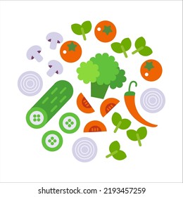 Fresh Vegetables Food flat illustration isolated on white. Healthy lifestyle