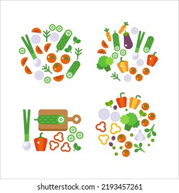 Fresh Vegetables Food flat illustration isolated on white. Healthy lifestyle