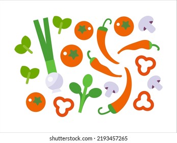 Fresh Vegetables Food flat illustration isolated on white. Healthy lifestyle
