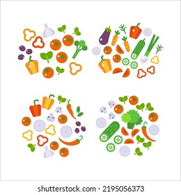 Fresh Vegetables Food flat illustration isolated on white. Healthy lifestyle