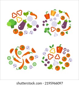 Fresh Vegetables Food flat illustration isolated on white. Healthy lifestyle