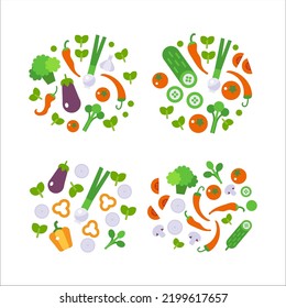 Fresh Vegetables Food flat illustration isolated on white. Healthy lifestyle