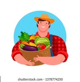Fresh vegetables, food logo. Agriculture, cartoon vector illustration