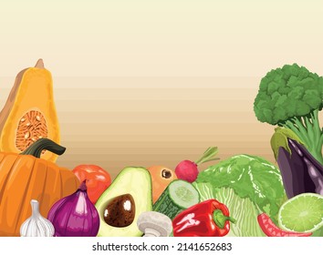 iconos del conjunto de cuadros de vegetales frescos