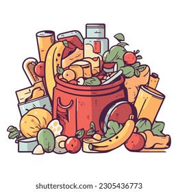 Hortalizas frescas y fruta en una cesta aislada